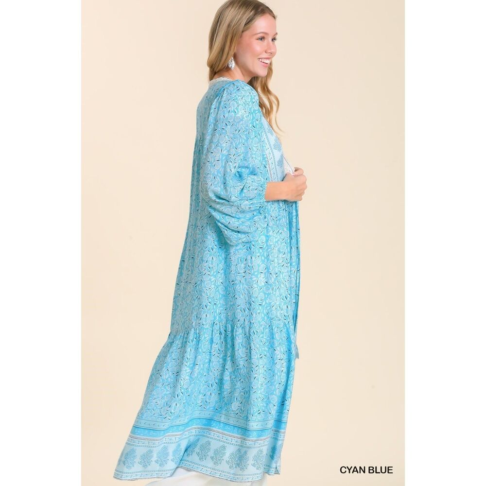 UMGEE NWT Boutique Boho Blue Kimono Jacket Stevie Nicks Gypsy Festival S M L - Picture 9 of 10